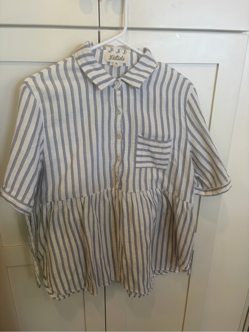 Listicle Girls Blue & White Striped Peplum Button-Up Top
